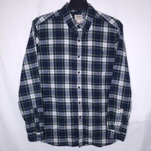 LL Bean Flannel Shirt Mens Large Scotch Plaid Blue, Green, White Traditional Fit